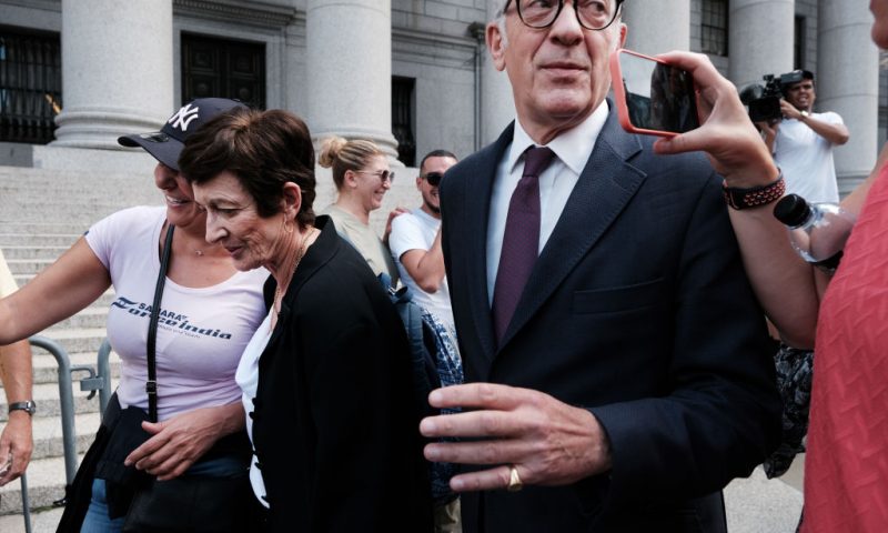 NEW YORK, NEW YORK - JUNE 28: Kevin Maxwell and Isabell Maxwell, brother and sister of convicted British socialite Ghislaine Maxwell, stand outside of a Manhattan Federal Court court after the sentencing of former socialite Ghislaine Maxwell on June 28, 2022 in New York City. Ghislaine Maxwell, a close associate of financier Jeffrey Epstein, received a 20-year prison sentence for helping Epstein sexually abuse underage girls. Epstein died by suicide in 2019 while awaiting trial. (Photo by Spencer Platt/Getty Images)