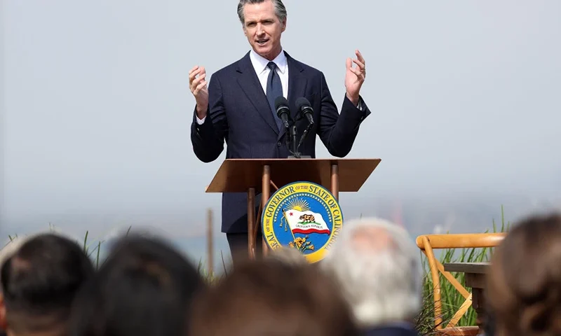California Gov. Gavin Newsom speaks during a press conference on October 06, 2022 in San Francisco, California. California Gov. Gavin Newsom was joined by the governors of Washington, Oregon and the premier of British Columbia to sign a new climate agreement to further expand the region’s climate partnership. (Photo by Justin Sullivan/Getty Images)