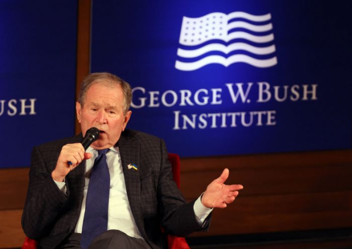 DALLAS, TEXAS - NOVEMBER 16: Former President George W. Bush speaks during the Struggle for Freedom Conference at George W. Bush Presidential Center on November 16, 2022 in Dallas, Texas. The talk is part of a series hosted by the George W. Bush Institute. (Photo by Richard Rodriguez/Getty Images)