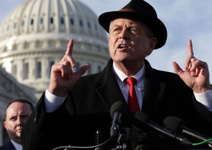 WASHINGTON, DC - FEBRUARY 01: U.S. Rep. Ralph Norman (R-SC) speaks during a news conference in front of the U.S. Capitol on February 1, 2023 in Washington, DC. Rep. Andy Biggs (R-AZ) is introducing articles of Impeachment Against Secretary of Homeland Security Alejandro Mayorkas. (Photo by Alex Wong/Getty Images)