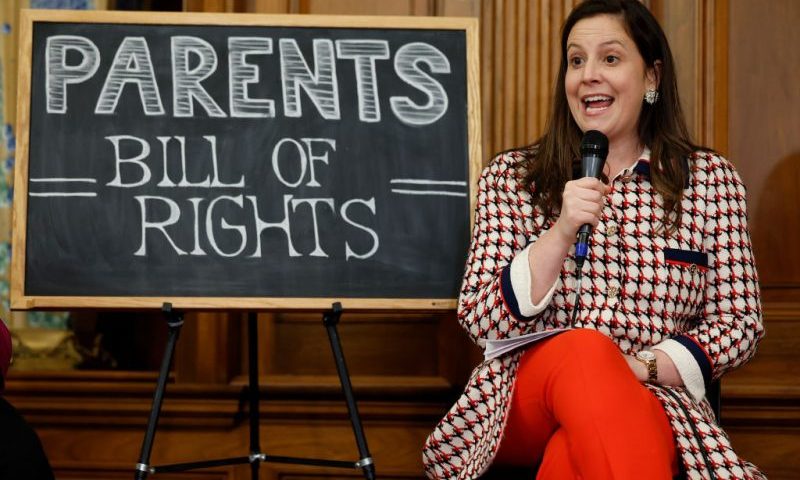 Rep. Elise Stefanik (R-NY) talks about the Parents Bill of Rights Act during an event in the Rayburn Room at the U.S. Capitol on March 01, 2023 in Washington, DC. According to the Speaker's office, "the Parents Bill of Rights was designed to empower parents and ensure that they are able to be involved in their kids' education." (Photo by Chip Somodevilla/Getty Images)