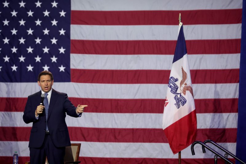 Florida Gov. Ron DeSantis speaks to Iowa voters during an event at the Iowa State Fairgrounds on March 10, 2023 in Des Moines, Iowa. DeSantis, who is widely expected to seek the 2024 Republican nomination for president, is one of several Republican leaders visiting the state this month.   (Photo by Scott Olson/Getty Images)