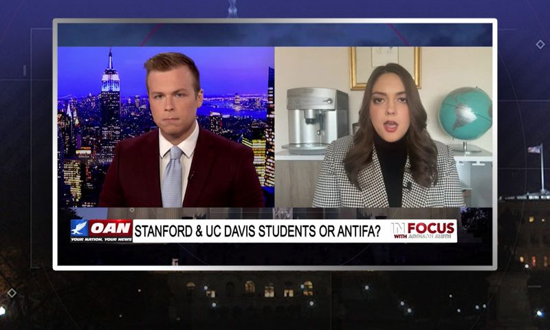 Video still from Amber Athey's interview with In Focus on One America News Network