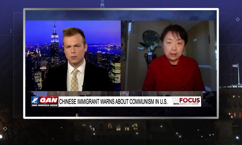 Video still from Xi Van Fleet's interview with In Focus on One America News Network