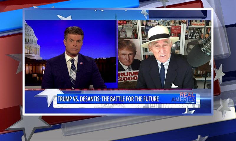 Video still from Roger Stone's interview with Real America on One America News Network