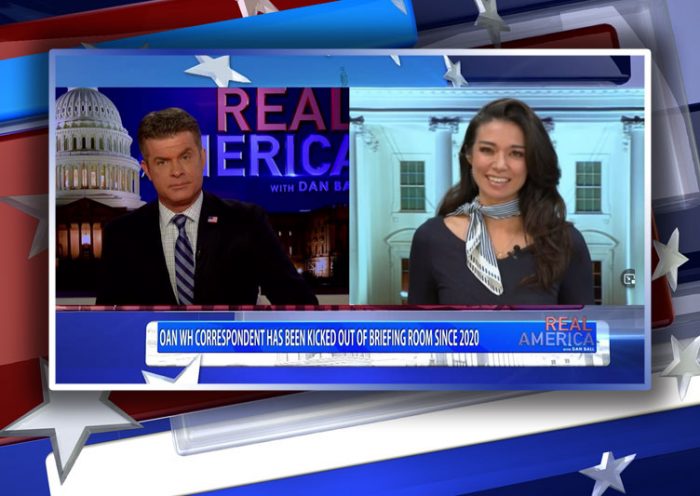 Video still from Chanel Rion's interview with Real America on One America News Network