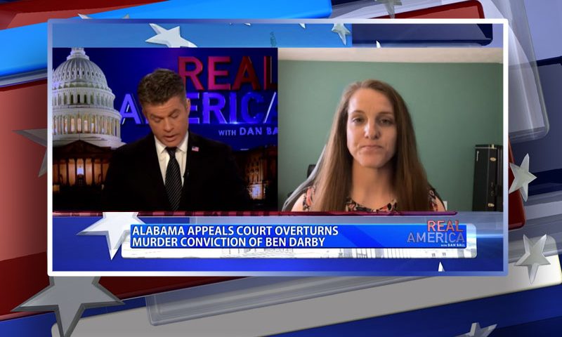 Video still from Keelin Darby's interview with Real America on One America News Network
