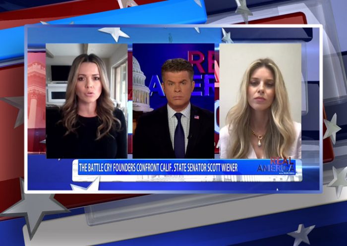 Video still from Brittany Mayer & Carrie Prejean Boller's interview with Real America on One America News Network