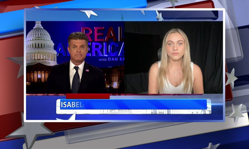 Video still from Isabel Brown's interview with Real America on One America News Network