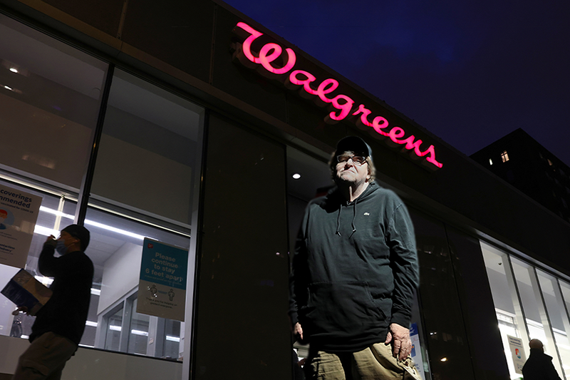Michael Moore has called for a national boycott against Walgreens after the pharmacy chain said they will not distribute abortion pills in states where Republican official have threatened legal action. (Reuters/Shannon Stapleton/Andrew Kelly)