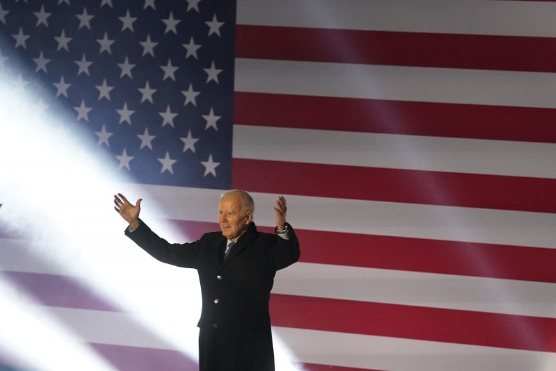 President Joe Biden arrives on stage to deliver a speech at St. Muredach's Cathedral in Ballina, Ireland, Friday, April 14, 2023. (Brian Lawless/PA via AP)