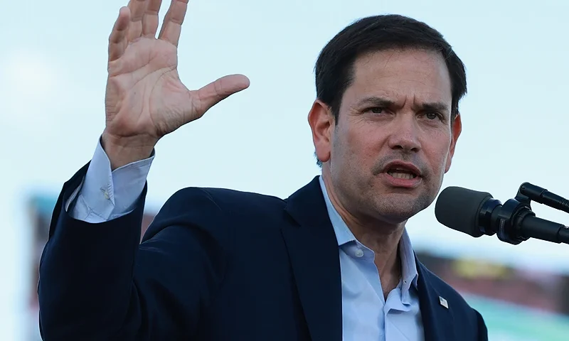 MIAMI, FLORIDA - NOVEMBER 06: U.S. Sen. Marco Rubio (R-FL) speaks during a rally before the arrival of former U.S. President Donald Trump at the Miami-Dade Country Fair and Exposition on November 6, 2022 in Miami, Florida. Rubio faces U.S. Rep. Val Demings (D-FL) in his reelection bid in Tuesday's general election. (Photo by Joe Raedle/Getty Images)