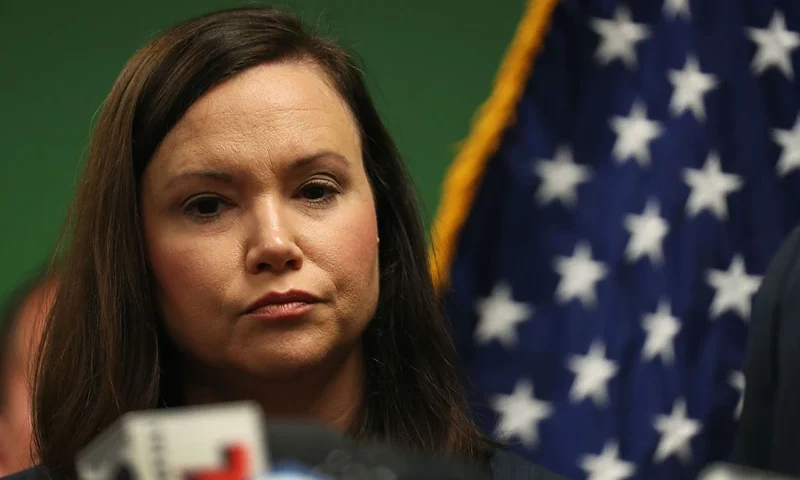 Ashley Moody, Florida's Attorney General, attends a press conference to address the shooting at a SunTrust Bank branch on January 24, 2019 in Sebring, Florida. The alleged shooter, Zephen Xaver, entered the building and shot five people to death and was later taken into custody. (Photo by Joe Raedle/Getty Images)