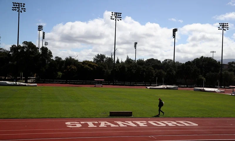 STANFORD, CA - MARCH 12: The Stanford logo is displayed on a track on the Stanford University campus on March 12, 2019 in Stanford, California. More than 40 people, including actresses Lori Loughlin and Felicity Huffman, have been charged in a widespread elite college admission bribery scheme. Parents, ACT and SAT administrators and coaches at universities including Stanford, Georgetown, Yale, and the University of Southern California have been charged. (Photo by Justin Sullivan/Getty Images)