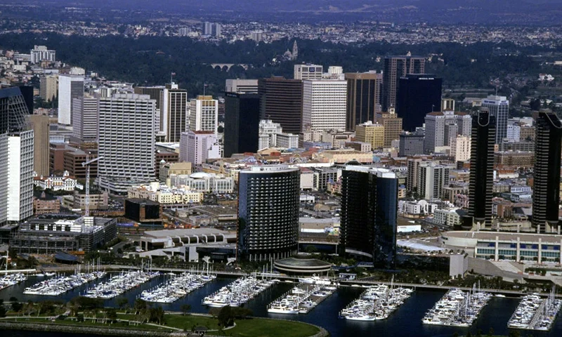General view of downtown San Diego: the host city for the 1992 America's Cup class world championships shot on February 20, 1992. (Photo by Ken Levine /Getty Images)