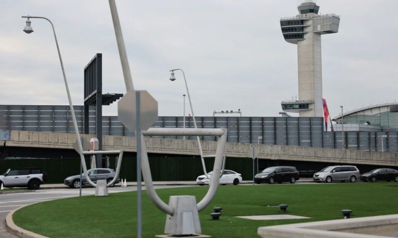 An air traffic control tower is seen at JFK airport on January 11, 2023 in New York City. Thousands of flights throughout the country were grounded after the Federal Aviation Administration suffered a computer outage. All outgoing flights were grounded until 9 A.M. when normal flight operations gradually resumed. (Photo by Michael M. Santiago/Getty Images)