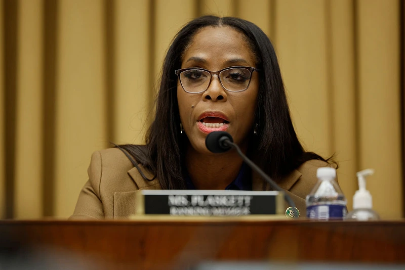 WASHINGTON, DC - FEBRUARY 09: Ranking member Del. Stacey Plaskett (D-VI) delivers opening remarks during the first hearing of the Weaponization of the Federal Government subcommittee in the Rayburn House Office Building on Capitol Hill on February 09, 2023 in Washington, DC. This was the first hearing of the new subcommittee, created by a sharply divided Congress to scrutinize what Republican members have charged is an effort by the federal government to target and silence conservatives. (Photo by Chip Somodevilla/Getty Images)