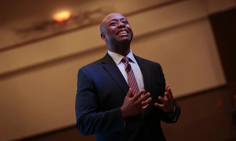 CHARLESTON, SOUTH CAROLINA - MARCH 18: Sen. Tim Scott (R-SC) speaks at the Vision ’24 National Conservative Forum March 18, 2023 in Charleston, South Carolina. The event, hosted by the Palmetto Family Council, is intended to provide conservative politicians an opportunity to outline their vision for the United States ahead of the 2024 election. (Photo by Win McNamee/Getty Images)
