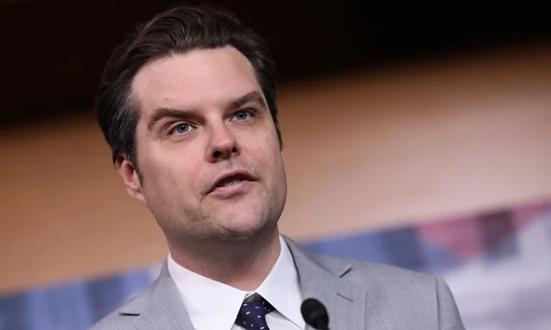 WASHINGTON, DC - MARCH 28: U.S. Rep. Matt Gaetz (R-FL) speaks at a press conference on the debt limit and the Freedom Caucus's plan for spending reduction at the U.S. Capitol on March 28, 2023 in Washington, DC. The group of conservative Republicans is proposing making deep cuts to entitlement spending including repealing much of President Joe Biden's signature Inflation Reduction Act. (Photo by Kevin Dietsch/Getty Images)