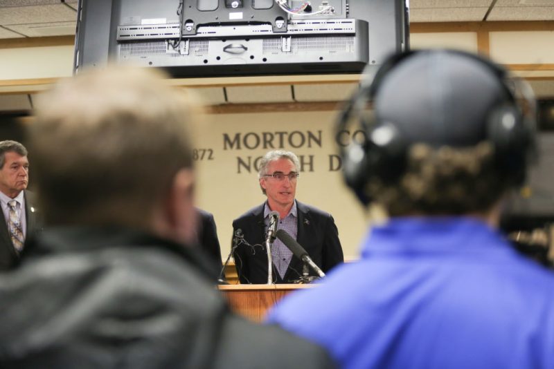 North Dakota Governor Doug Burgum holds a press conference announcing plans for the clean up of the Oceti Sakowin protest camp on February 22, 2017 in Mandan, North Dakota. Protesters and campers against the DAPL pipeline, at times numbering in the thousands, are now down to under a hundred. (Photo by Stephen Yang/Getty Images)