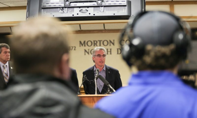 North Dakota Governor Doug Burgum holds a press conference announcing plans for the clean up of the Oceti Sakowin protest camp on February 22, 2017 in Mandan, North Dakota. Protesters and campers against the DAPL pipeline, at times numbering in the thousands, are now down to under a hundred. (Photo by Stephen Yang/Getty Images)