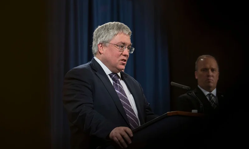 Virginia Attorney General Patrick Morrisey speaks during a press conference at the Department of Justice in Washington, DC on February 27, 2018. Sessions introduced the Prescription Interdiction Litigation task force (PILS), aimed to combat the opiod epidemic. (Photo by Toya Sarno Jordan/Getty Images)