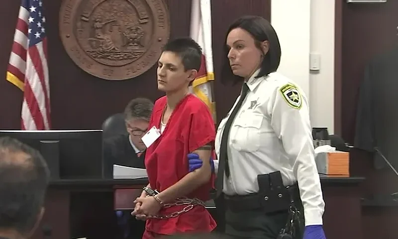 Michelle Kolts in a Tampa courtroom. She pleaded guilty to making 24 pipe bombs to avoid jail time and instead receive mental health treatment. (Photo via WTVT- FOX13 Tampa Bay)