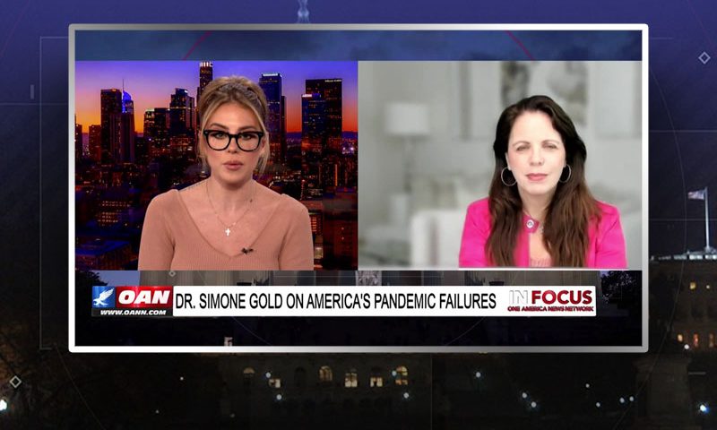 Video still from Dr. Simone Gold's interview with In Focus on One America News Network