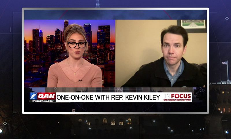 Video still from Rep. Kevin Kiley's interview with In Focus on One America News Network