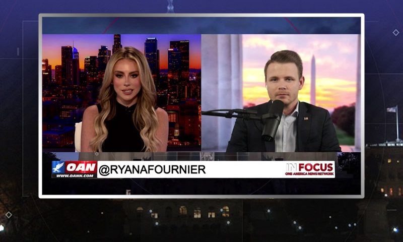 Video still from Ryan Fournier's interview with In Focus on One America News Network