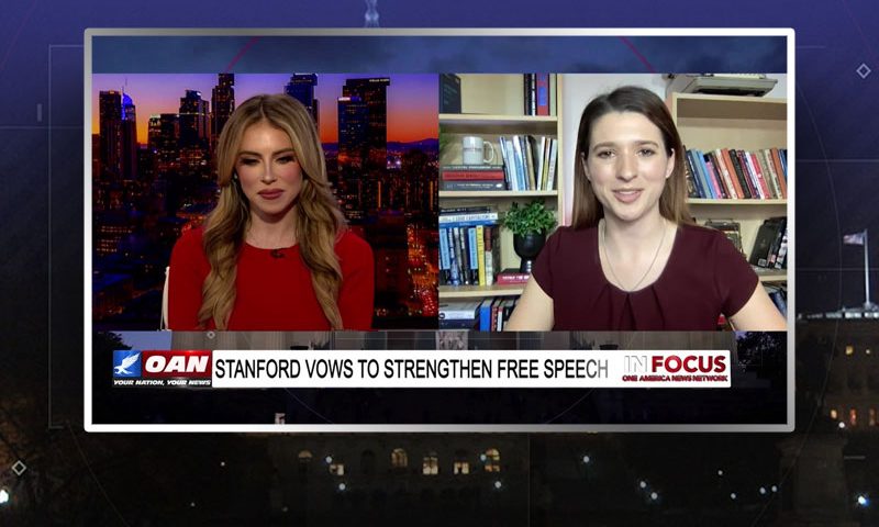 Video still from Alexa Schwera's interview with In Focus on One America News Network