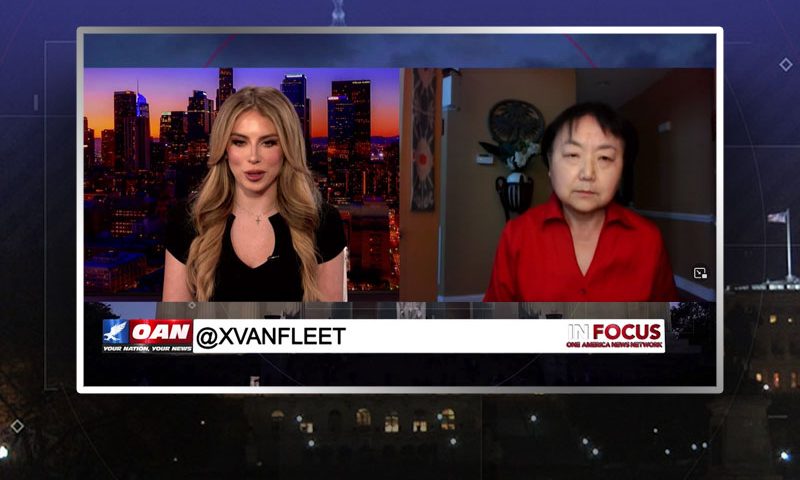 Video still from Xi Van Fleet's interview with In Focus on One America News Network