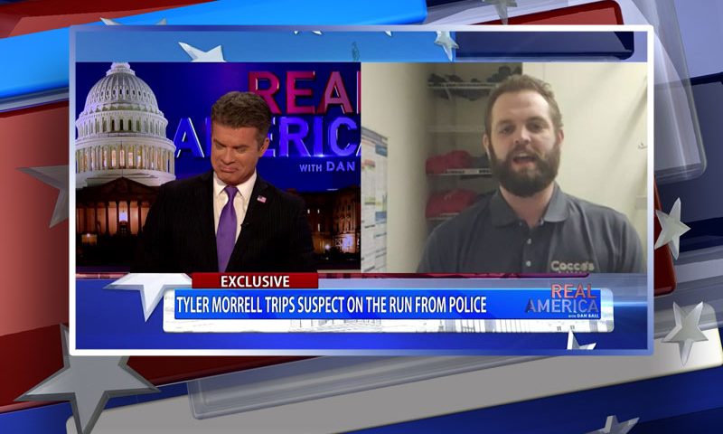Video still from Tyler Morrell's interview with Real America on One America News Network