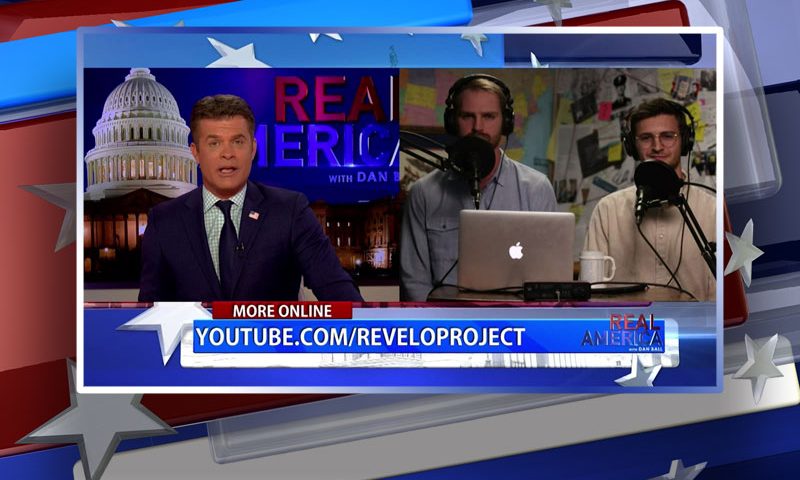 Video still from Carter Andrews and TJ Bolger's interview with Real America on One America News Network