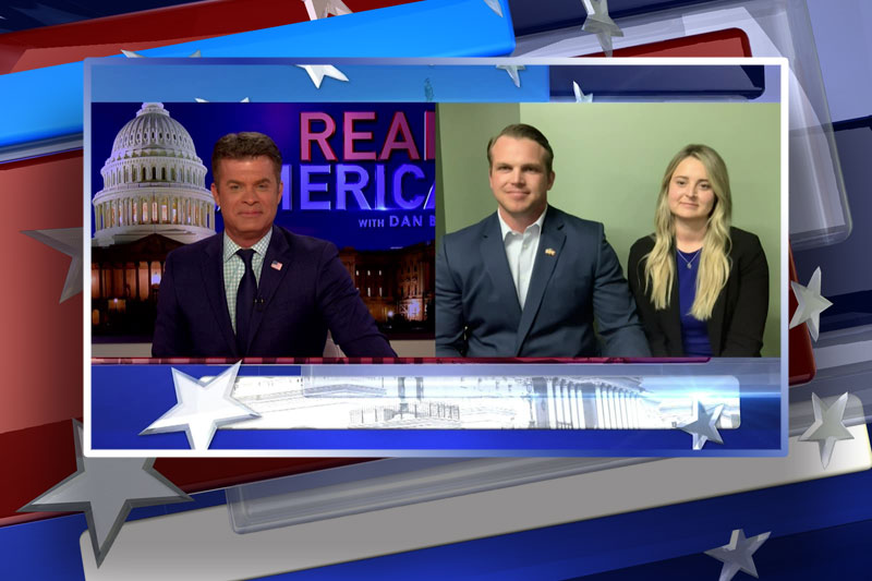 Video still from Matthew Mistretta and Brooke Livingston's interview with Real America on One America News Network