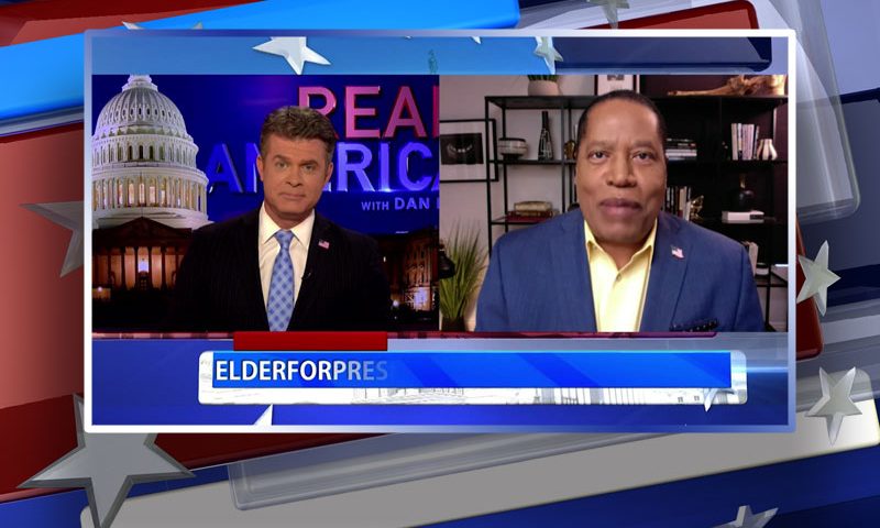 Video still from Larry Elder's interview with Real America on One America News Network