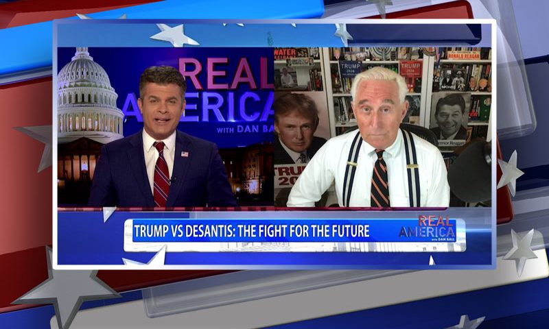 Video still from Roger Stone's interview with Real America on One America News Network