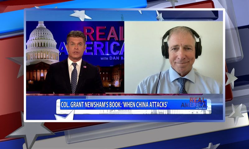 Video still from Grant Newsham's interview with Real America on One America News Network