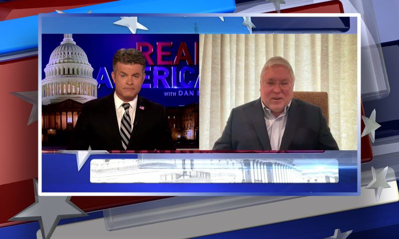 Video still from Patrick Morrisey's interview with Real America on One America News Network