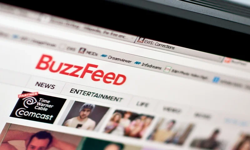 The logo of news website BuzzFeed is seen on a computer screen in Washington on March 25, 2014. AFP PHOTO/Nicholas KAMM (Photo by NICHOLAS KAMM/AFP via Getty Images)