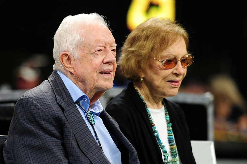 ATLANTA, GA - SEPTEMBER 30: Former president Jimmy Carter and his wife Rosalynn prior to the game between the Atlanta Falcons and the Cincinnati Bengals at Mercedes-Benz Stadium on September 30, 2018 in Atlanta, Georgia. (Photo by Scott Cunningham/Getty Images)
