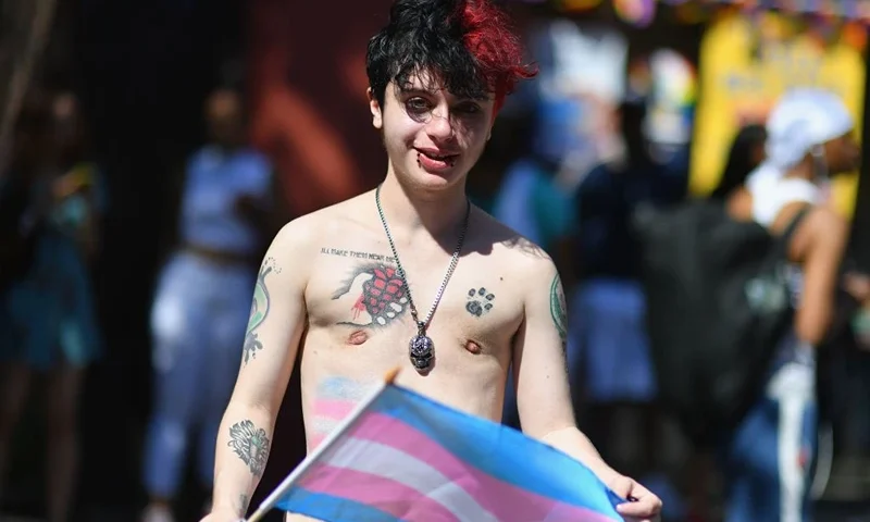 Transgender boy Damian of New York takes part in the NYC Pride March as part of World Pride commemorating the 50th Anniversary of the Stonewall Uprising on June 30, 2019 in New York City. (Photo by Angela Weiss / AFP) (Photo credit should read ANGELA WEISS/AFP via Getty Images)