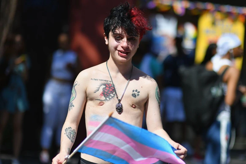 Transgender boy Damian of New York takes part in the NYC Pride March as part of World Pride commemorating the 50th Anniversary of the Stonewall Uprising on June 30, 2019 in New York City. (Photo by Angela Weiss / AFP) (Photo credit should read ANGELA WEISS/AFP via Getty Images)