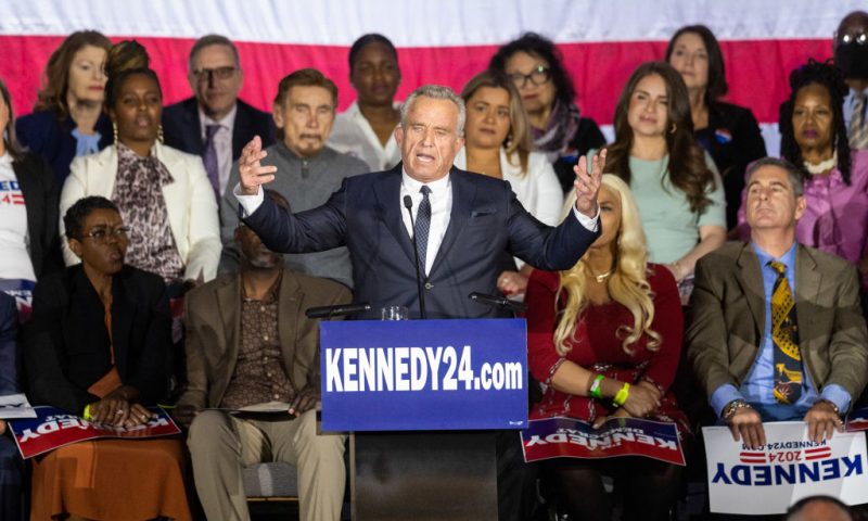 Robert F. Kennedy Jr. officially announces his candidacy for President on April 19, 2023 in Boston, Massachusetts. An outspoken anti-vaccine activist, RFK Jr. joins self-help author Marianne Williamson in the Democratic presidential field of challengers for 2024. (Photo by Scott Eisen/Getty Images)
