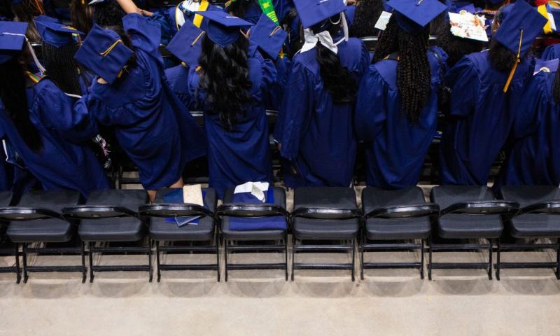 Howard University graduates arrive for the 2023 Commencement Ceremony at Capitol One Arena on May 13, 2023 in Washington, DC. President Joe Biden is the seventh president to deliver the address at Howard University. (Photo by Anna Rose Layden/Getty Images)