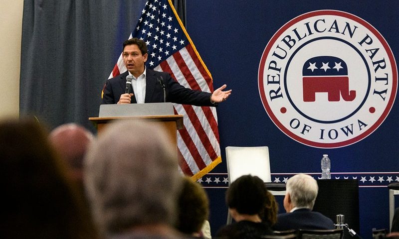 CEDAR RAPIDS, IOWA - MAY 13: Florida Gov. Ron DeSantis speaks during an Iowa GOP reception on May 13, 2023 in Cedar Rapids, Iowa. Although he has not yet announced his candidacy, Gov. DeSantis has received the endorsement of 37 Iowa lawmakers for the Republican presidential nomination next year. (Photo by Stephen Maturen/Getty Images)