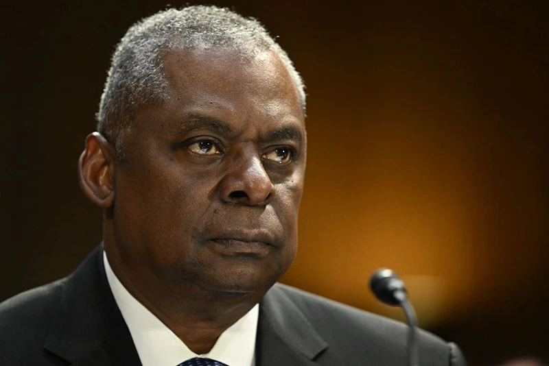US Defense Secretary Lloyd Austin looks on during a Senate Appropriations Committee hearing on the 2024 proposed budget request, and the path ahead for the US-China relationship, on Capitol Hill in Washington, DC, on May 16, 2023. (Photo by ANDREW CABALLERO-REYNOLDS/AFP via Getty Images)