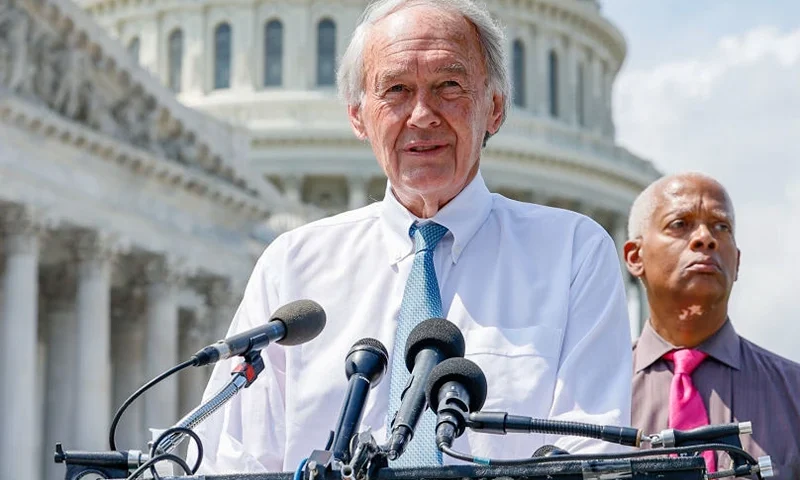 WASHINGTON, DC - JULY 18: Senator Edward Markey (D-MA) speaks at a press conference calling for the expansion of the Supreme Court on July 18, 2022 in Washington, DC. (Photo by Jemal Countess/Getty Images for Take Back the Court Action Fund)