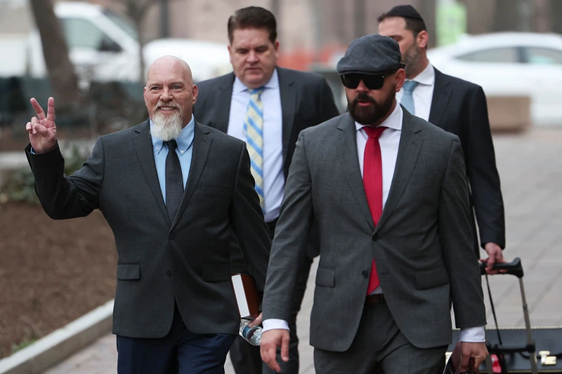 WASHINGTON, DC - JANUARY 10: Richard 'Bigo' Barnett (L) arrives at the E. Barrett Prettyman United States Courthouse for jury selection in his trial on January 10, 2023 (Photo by Win McNamee/Getty Images)