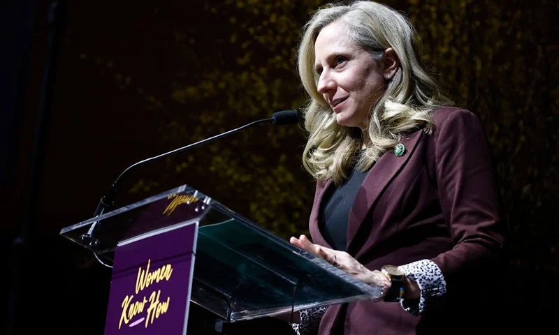 Congresswoman Abigail Spanberger speaks onstage ats the CARE International Women's Day Dinner on March 08, 2023 in Washington, DC. (Photo by Paul Morigi/Getty Images for CARE)